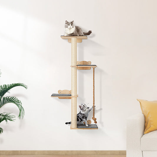 4 Tiers Tall Cat Tree, Cat Wall Furniture Set With 4 Jumping Boards, Wall-Mounted Cat Floating Shelf Up To 40 Lbs, 12 Mm Pine Wood Cat Perch For Sleeping, Playing, And Climbing