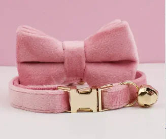 Personalized Velvet Cat Collar with Bow Tie and Bell Set